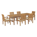 Modway EEI-3308-NAT-WHI-SET Marina 7 Piece Outdoor Patio Teak Dining Set Natural White