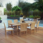 EEI-3311-NAT-WHI-SET Marina 9 Piece Outdoor Patio Teak Dining Set by Modway