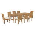 Modway EEI-3311-NAT-WHI-SET Marina 9 Piece Outdoor Patio Teak Dining Set Natural White