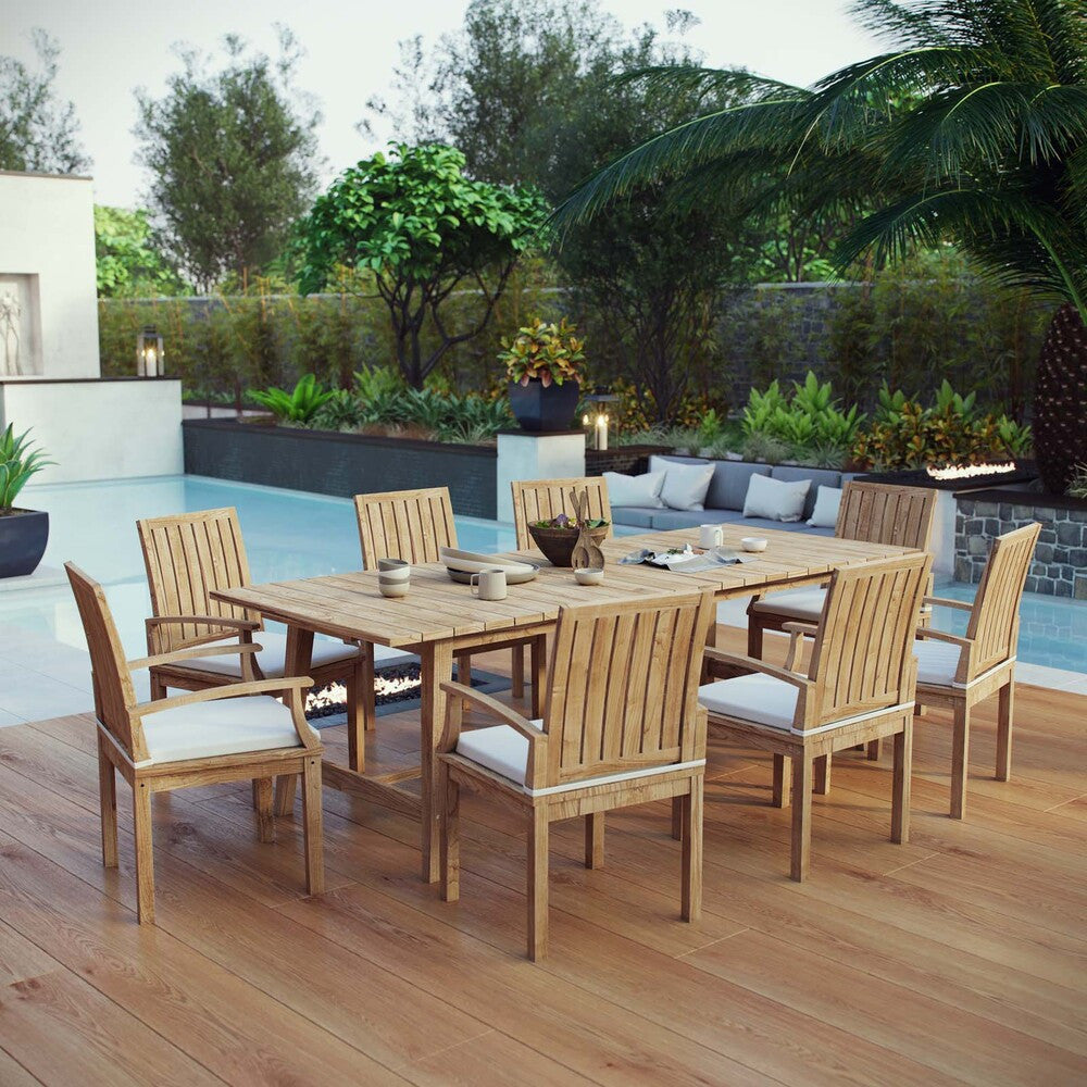 EEI-3312-NAT-WHI-SET Marina 9 Piece Outdoor Patio Teak Dining Set by Modway