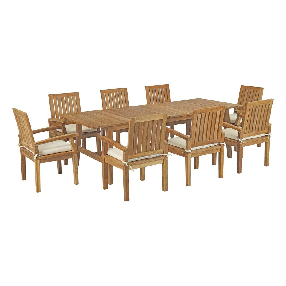 EEI-3312-NAT-WHI-SET Marina 9 Piece Outdoor Patio Teak Dining Set by Modway