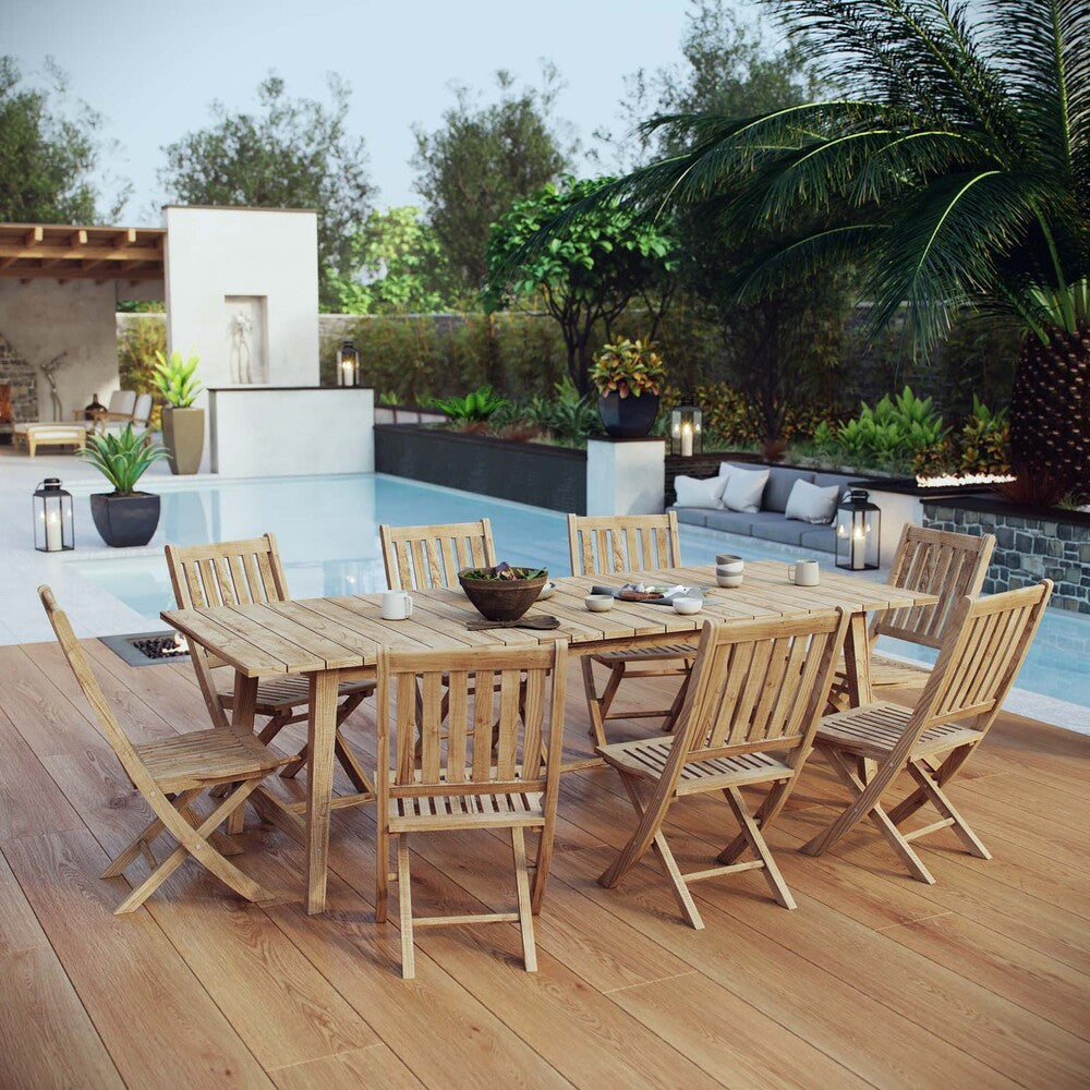 EEI-3313-NAT-SET Marina 9 Piece Outdoor Patio Teak Dining Set by Modway