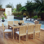 EEI-3315-NAT-WHI-SET Marina 9 Piece Outdoor Patio Teak Dining Set by Modway