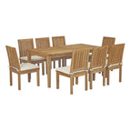 EEI-3315-NAT-WHI-SET Marina 9 Piece Outdoor Patio Teak Dining Set by Modway