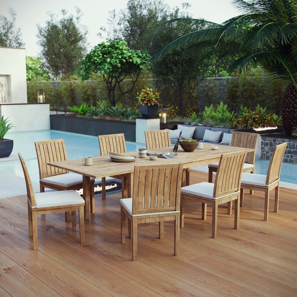 EEI-4033-NAT-WHI-SET Marina 9 Piece Outdoor Patio Teak Dining Set by Modway