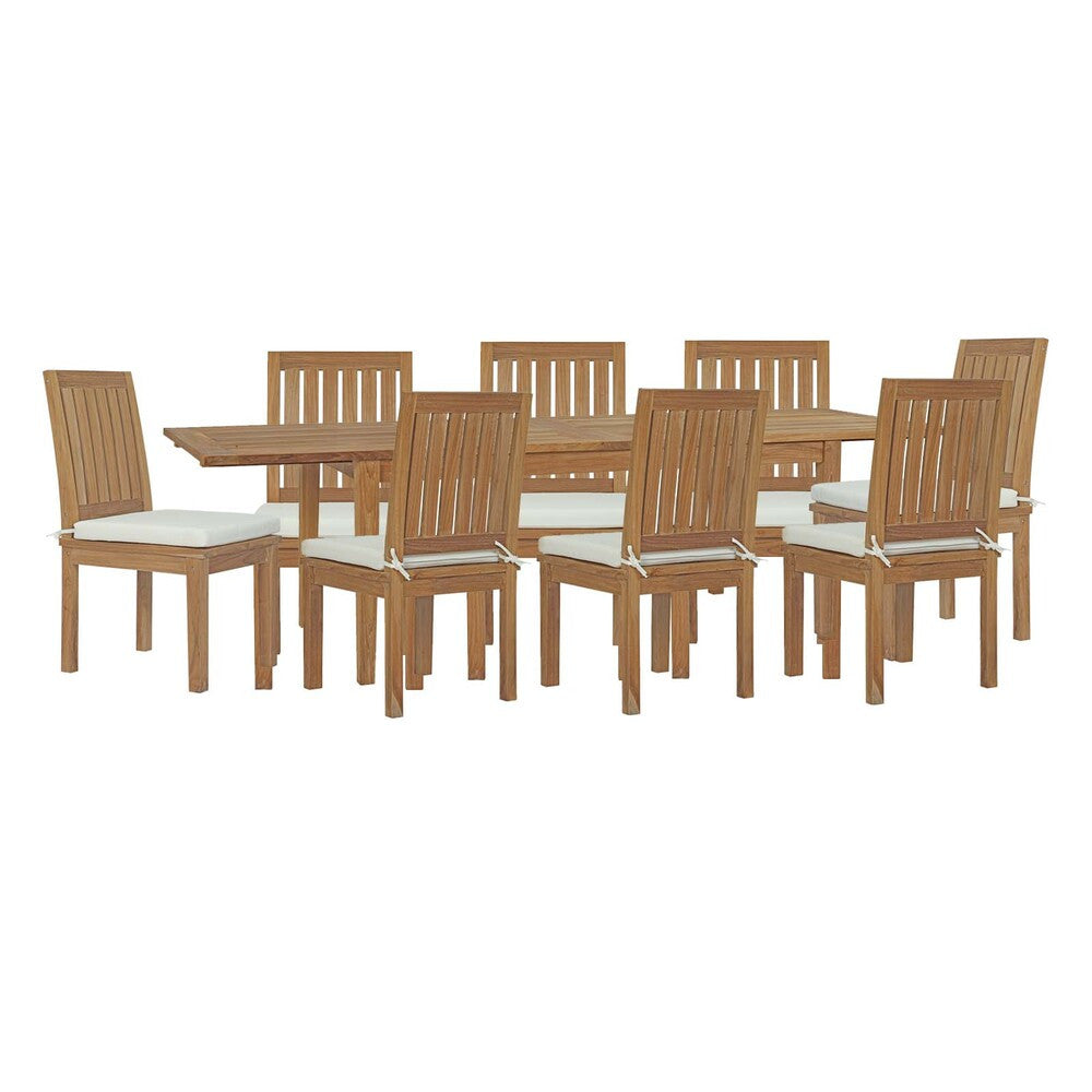 EEI-4033-NAT-WHI-SET Marina 9 Piece Outdoor Patio Teak Dining Set by Modway