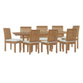 Modway EEI-4033-NAT-WHI-SET Marina 9 Piece Outdoor Patio Teak Dining Set Natural White