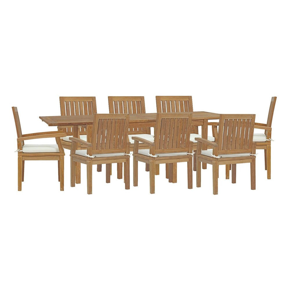 EEI-4034-NAT-WHI-SET Marina 9 Piece Outdoor Patio Teak Dining Set by Modway