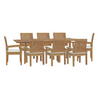 Modway EEI-4034-NAT-WHI-SET Marina 9 Piece Outdoor Patio Teak Dining Set Natural White