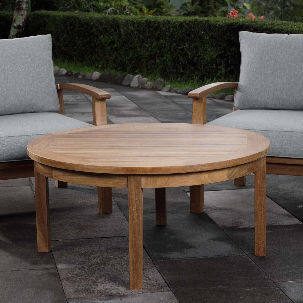 EEI-1153-NAT Marina Outdoor Patio Teak Round Coffee Table by Modway