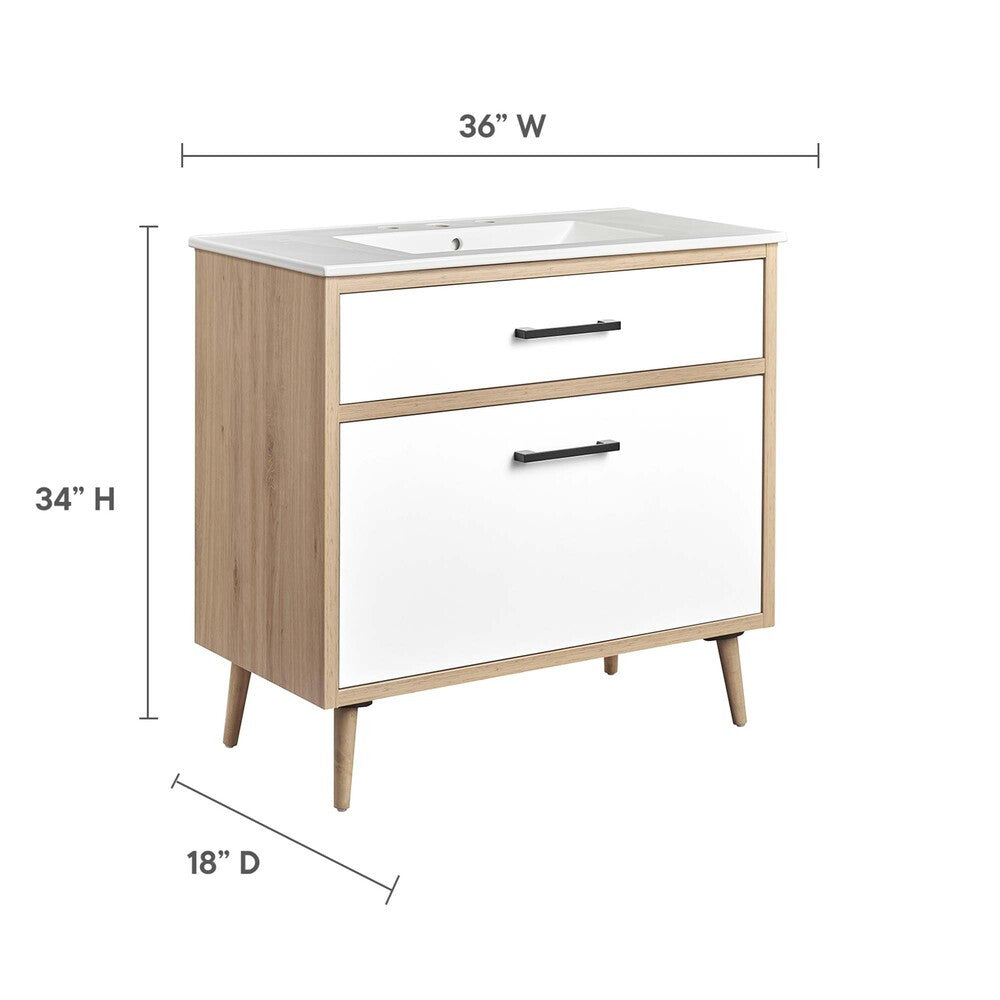 EEI-6500-WHI-OAK Maverick 36" Bathroom Vanity by Modway