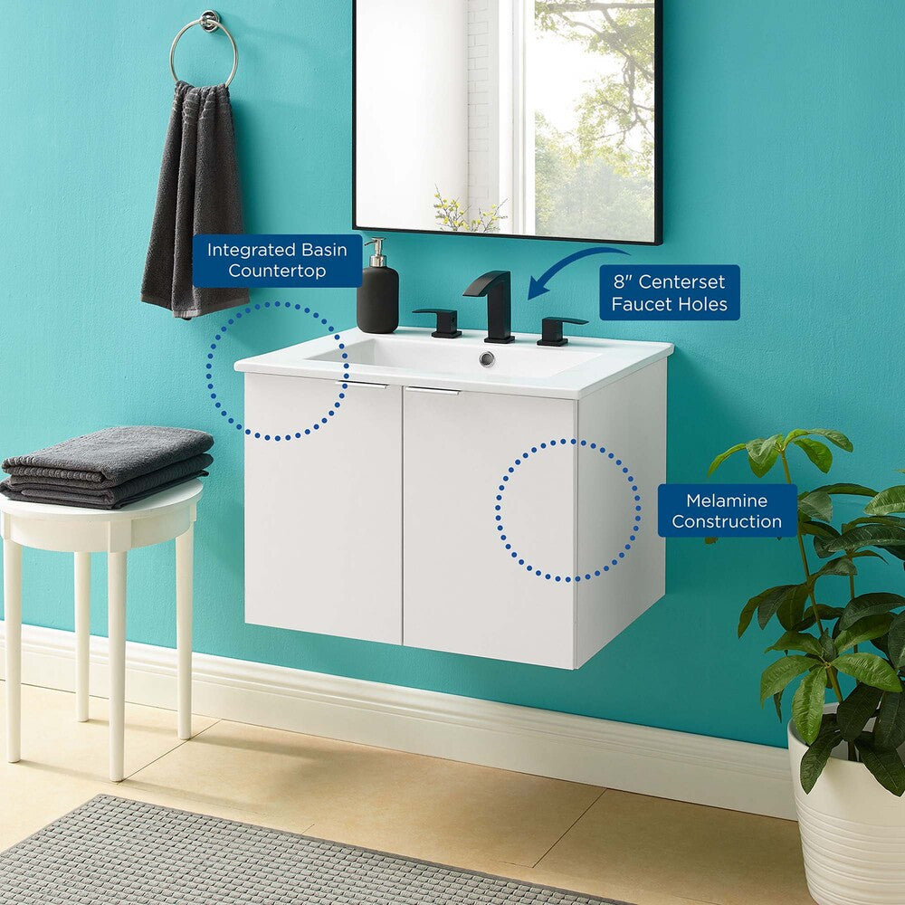 EEI-5379-WHI-WHI Maybelle 24" Wall-Mount Bathroom Vanity by Modway