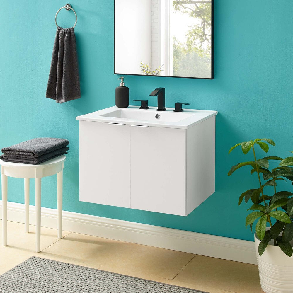 EEI-5379-WHI-WHI Maybelle 24" Wall-Mount Bathroom Vanity by Modway
