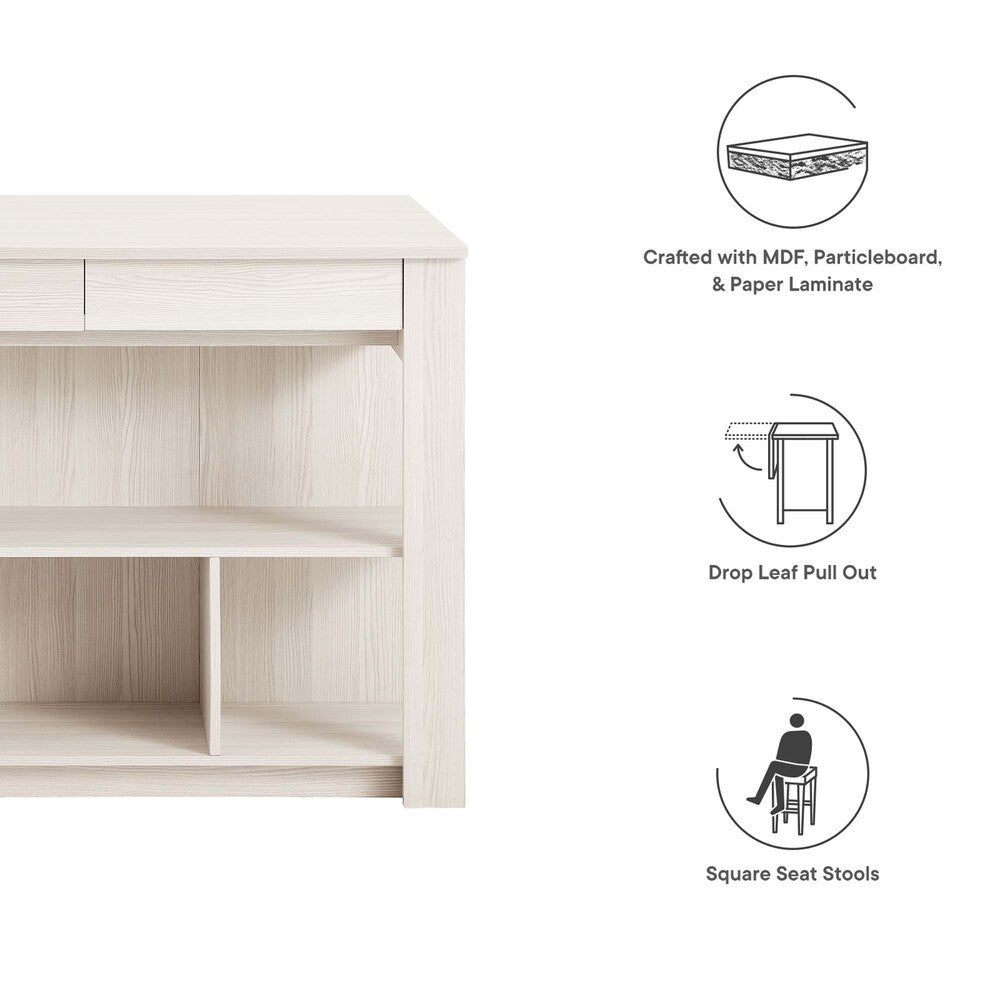 EEI-6731-WMA Meadowbrook 3-Piece Kitchen Island and Stool Set by Modway