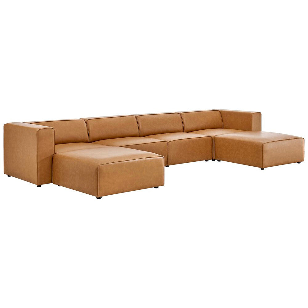 EEI-4794-TAN Mingle 4-Piece Vegan Leather Sofa and 2 Ottomans Set by Modway