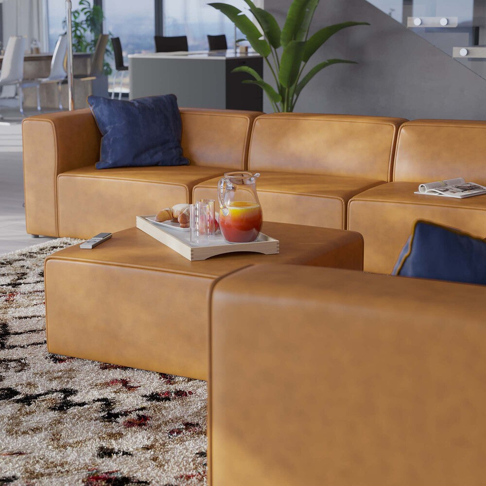 EEI-4799-TAN Mingle 8-Piece Vegan Leather Sectional Sofa Set by Modway