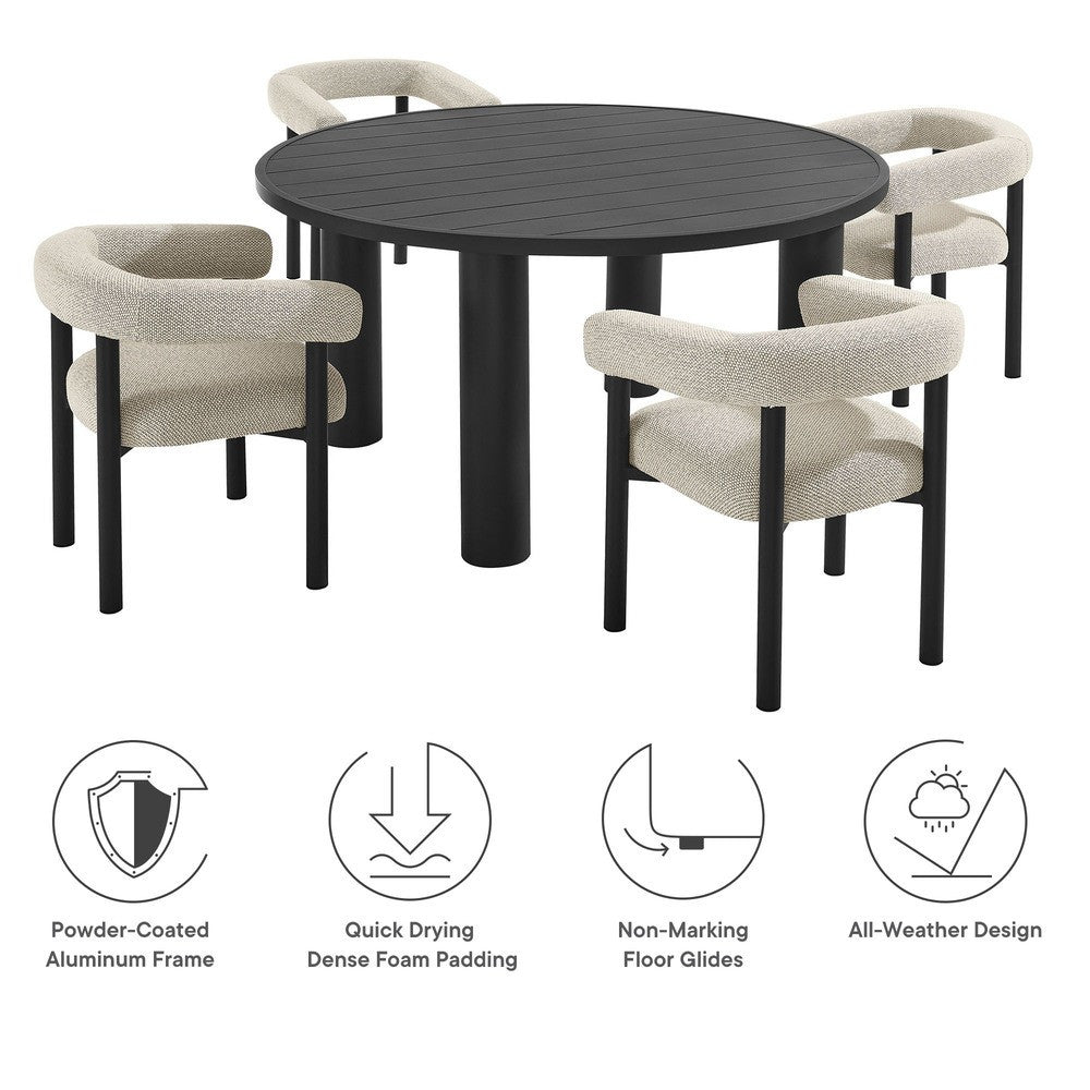 EEI-7063 Nautica 5-Piece Round Outdoor Patio Aluminum Dining Table and Chairs Set by Modway