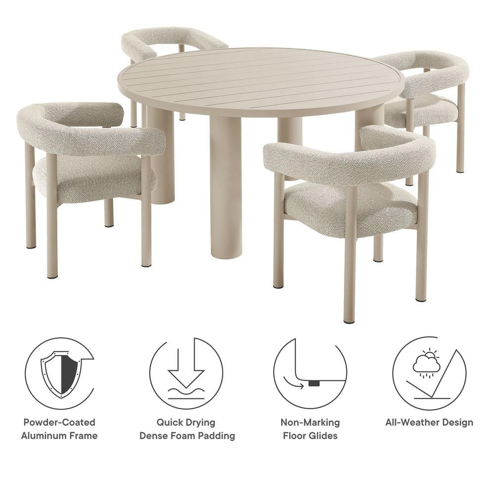 EEI-7063 Nautica 5-Piece Round Outdoor Patio Aluminum Dining Table and Chairs Set by Modway