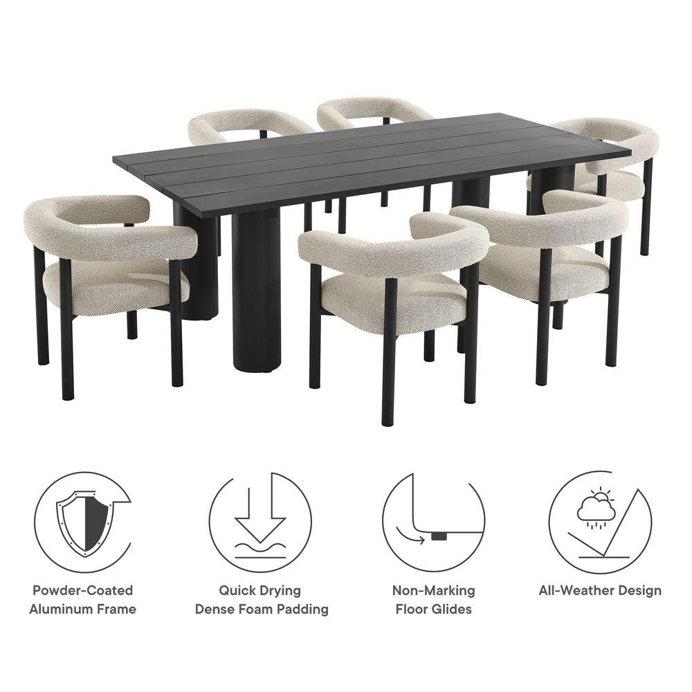 EEI-7062 Nautica 7-Piece Rectangular Outdoor Patio Aluminum Dining Table and Chairs Set by Modway