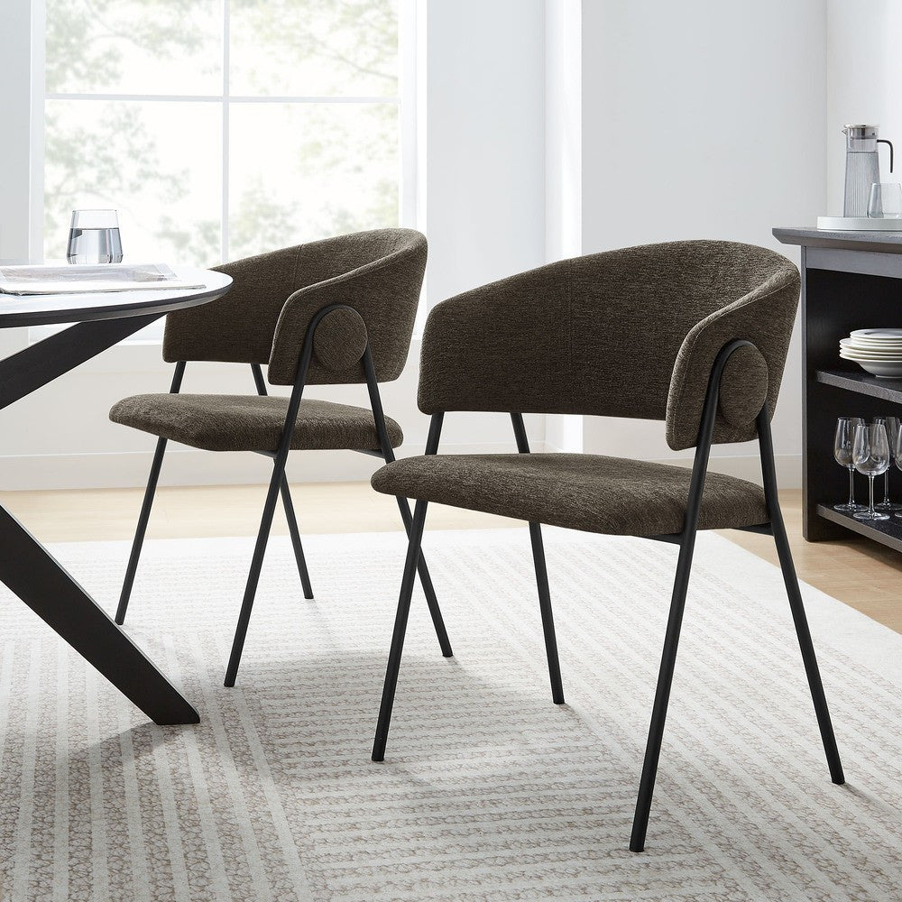 EEI-7045-JAV-BLK Nella Upholstered Heathered Chenille Dining Chairs Set of 2 by Modway