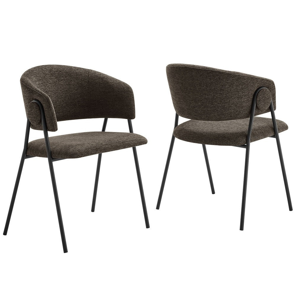 EEI-7045-JAV-BLK Nella Upholstered Heathered Chenille Dining Chairs Set of 2 by Modway