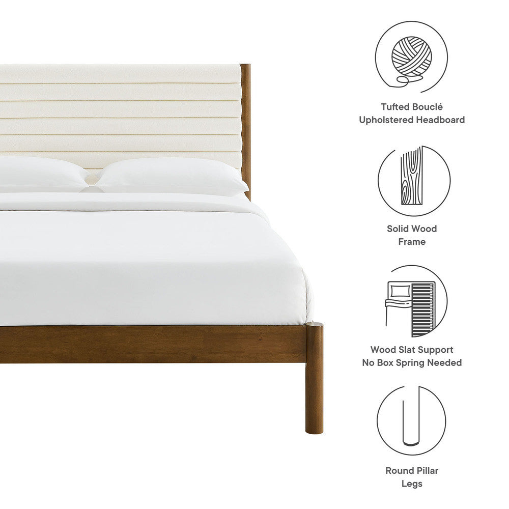 MOD-7198 Olea Channel Tufted Boucle Solid Wood Queen Platform Bed by Modway