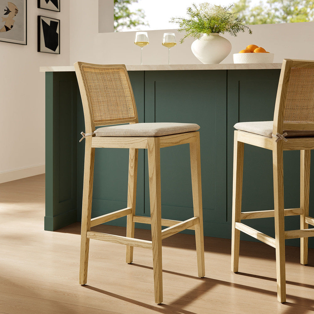 Modway Ovard Wood and Rattan Bar Stool by Modway-EEI-7289-NAT-BEI
