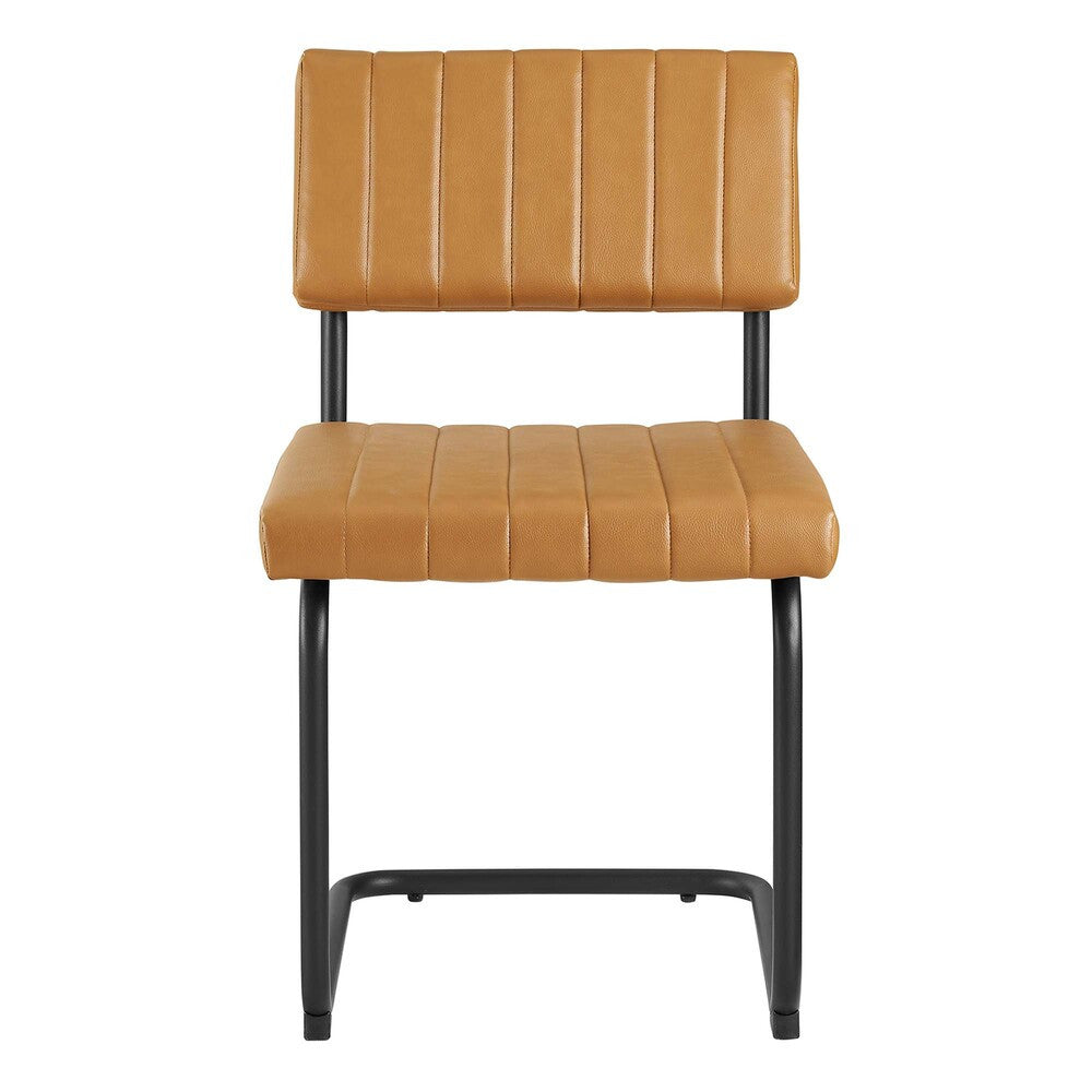 EEI-6470-BLK-TAN Parity Vegan Leather Dining Side Chairs Set of 2 by Modway