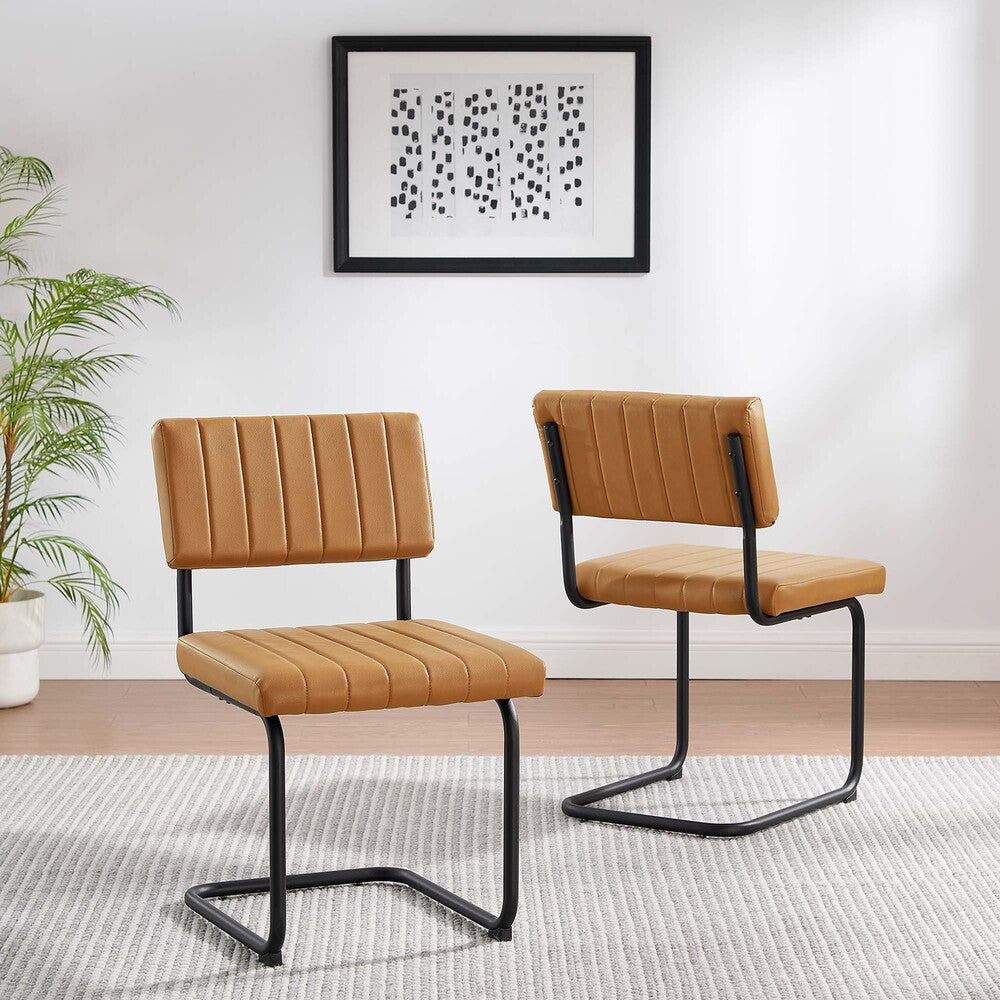 EEI-6470-BLK-TAN Parity Vegan Leather Dining Side Chairs Set of 2 by Modway