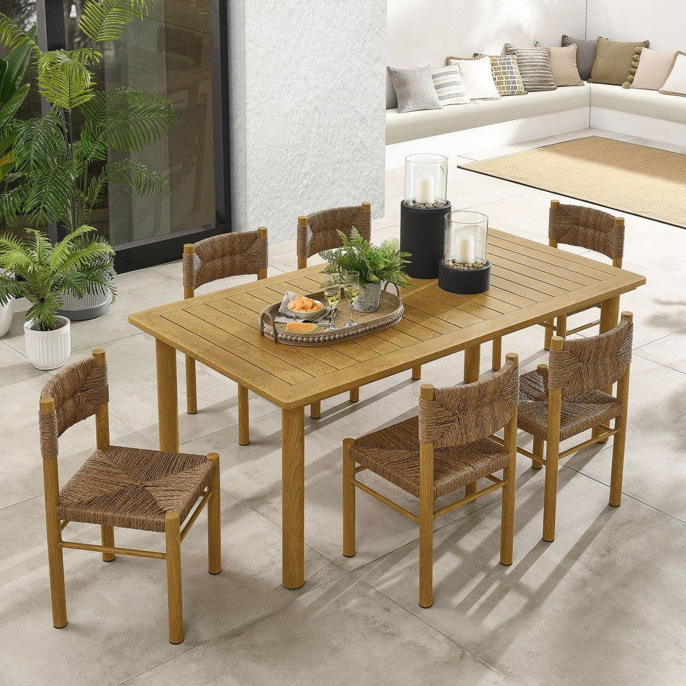EEI-7064 Parkland 7-Piece Rectangular Outdoor Patio Rattan and Aluminum Dining Table and Chairs Set by Modway
