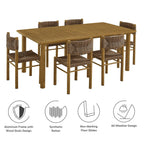 EEI-7064 Parkland 7-Piece Rectangular Outdoor Patio Rattan and Aluminum Dining Table and Chairs Set by Modway