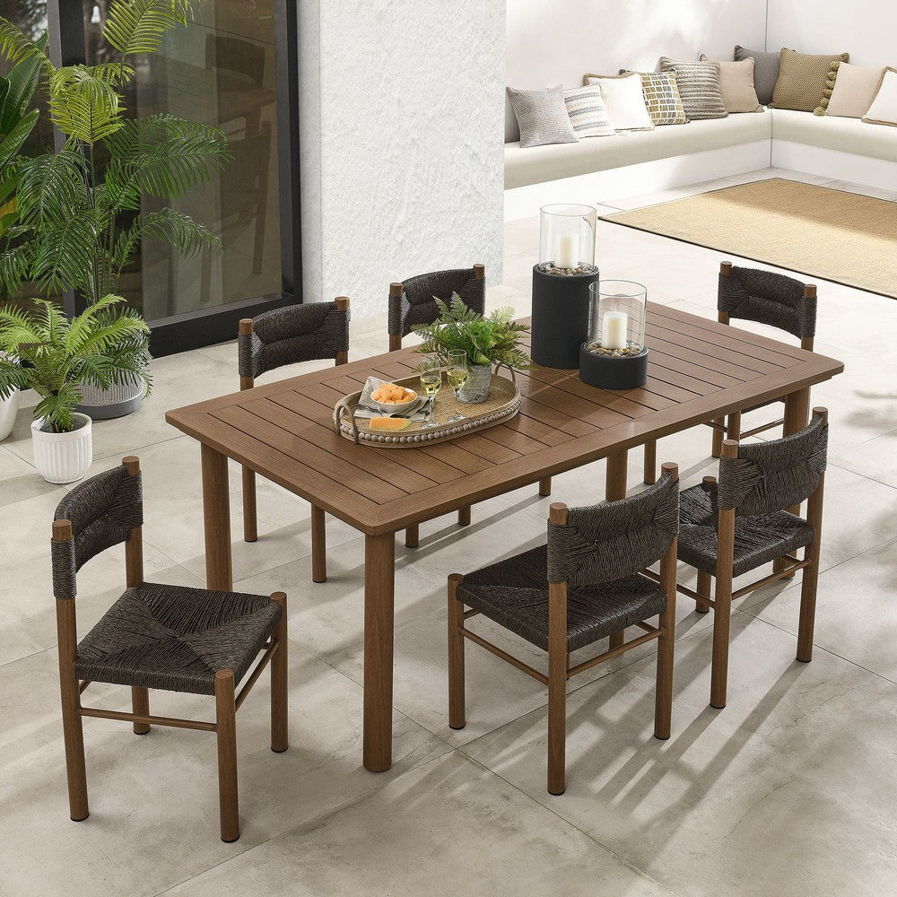 EEI-7064 Parkland 7-Piece Rectangular Outdoor Patio Rattan and Aluminum Dining Table and Chairs Set by Modway