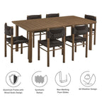EEI-7064 Parkland 7-Piece Rectangular Outdoor Patio Rattan and Aluminum Dining Table and Chairs Set by Modway