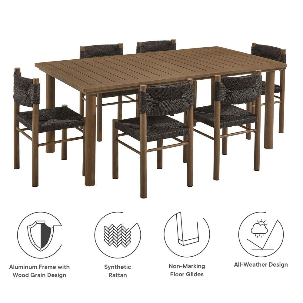 EEI-7064 Parkland 7-Piece Rectangular Outdoor Patio Rattan and Aluminum Dining Table and Chairs Set by Modway