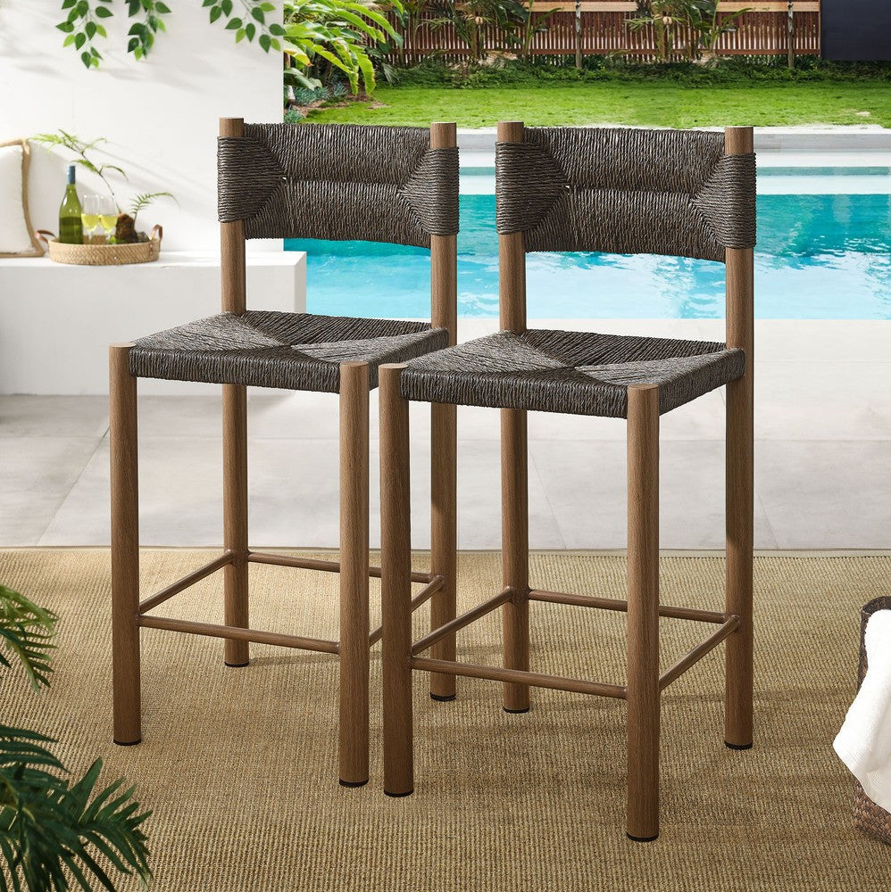 EEI-6983 Parkland Outdoor Patio Rattan and Aluminum Counter Stools Set of 2 by Modway