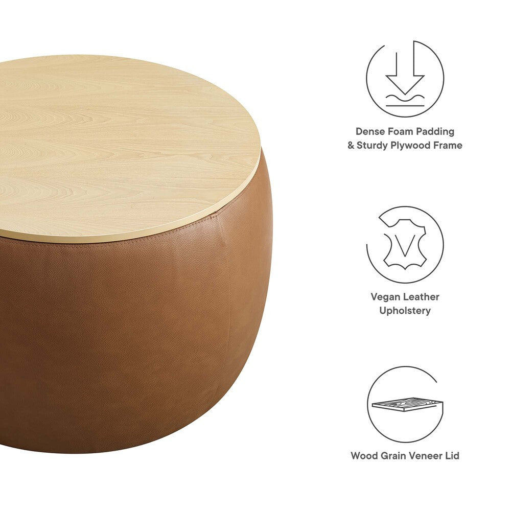 EEI-6687-TAN Perla Round Vegan Leather Storage Ottoman by Modway