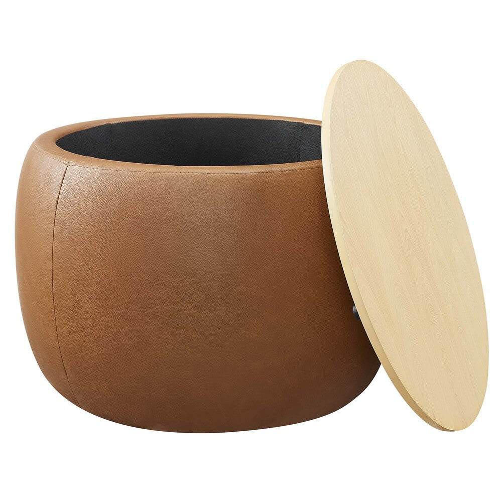 EEI-6687-TAN Perla Round Vegan Leather Storage Ottoman by Modway