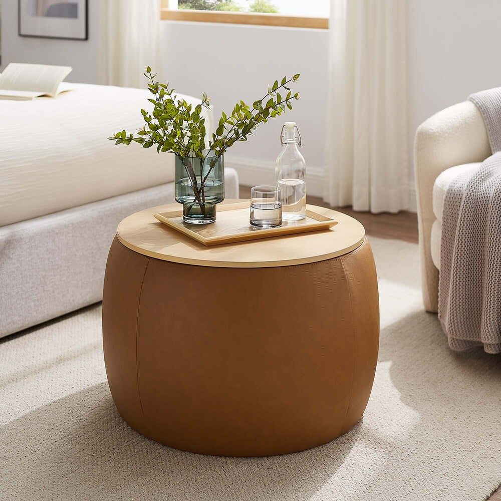 EEI-6687-TAN Perla Round Vegan Leather Storage Ottoman by Modway