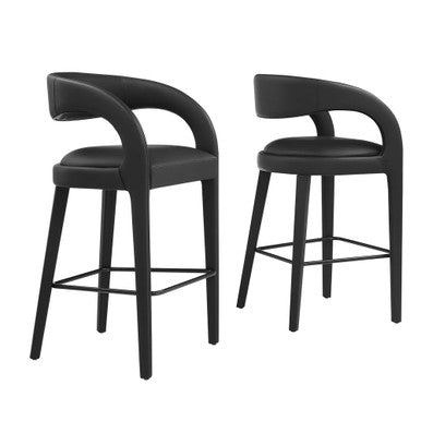 Modway EEI-6567-BLK-BLK Pinnacle Vegan Leather Bar Stool Set of 2 Black Black