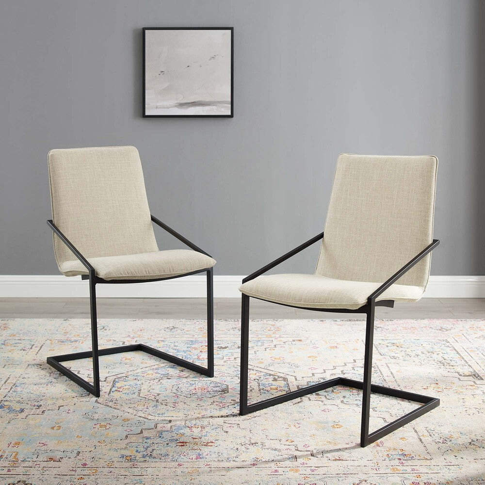 Modway Pitch Upholstered Fabric Dining Armchair Set of 2 by Modway-EEI-4489-BLK-BEI
