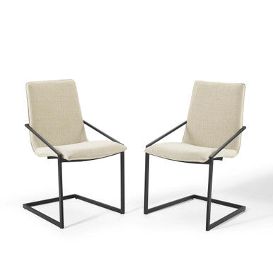 Modway EEI-4489-BLK-BEI Pitch Upholstered Fabric Dining Armchair Set of 2 Black Beige