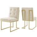 Modway EEI-4151-GLD-BEI Privy Gold Stainless Steel Upholstered Fabric Dining Accent Chair Set of 2 Gold Beige