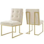 Modway EEI-4151-GLD-BEI Privy Gold Stainless Steel Upholstered Fabric Dining Accent Chair Set of 2 Gold Beige