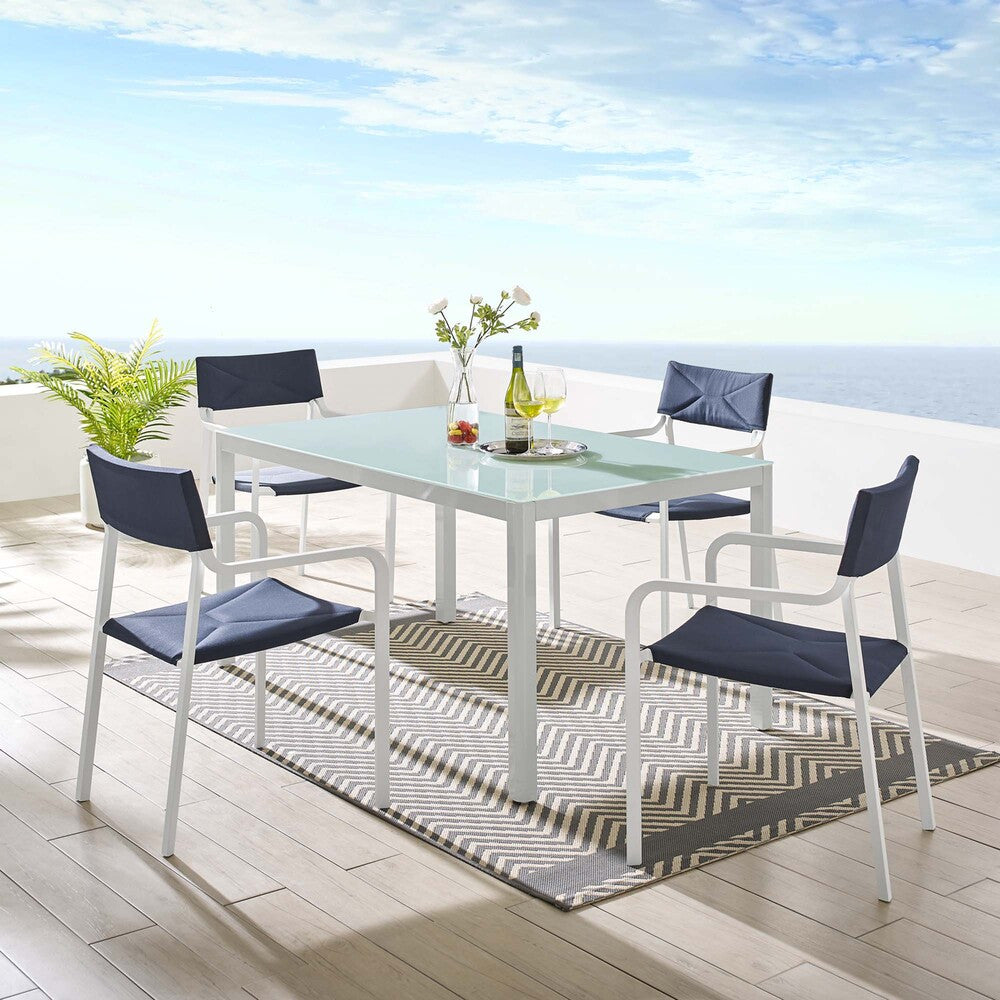 EEI-3796-WHI-NAV Raleigh 5 Piece Outdoor Patio Aluminum Dining Set by Modway