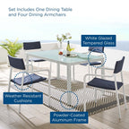 EEI-3796-WHI-NAV Raleigh 5 Piece Outdoor Patio Aluminum Dining Set by Modway