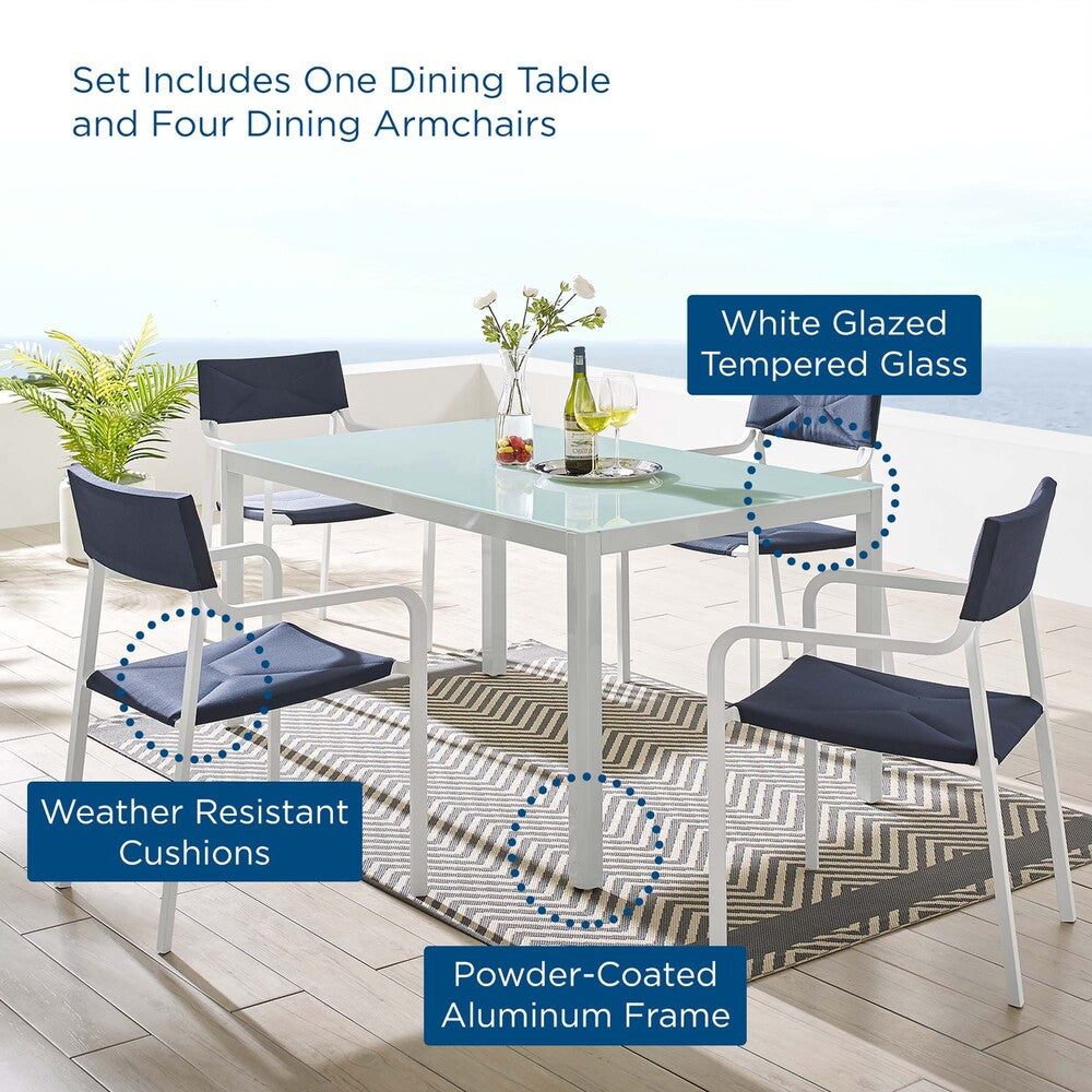 EEI-3796-WHI-NAV Raleigh 5 Piece Outdoor Patio Aluminum Dining Set by Modway