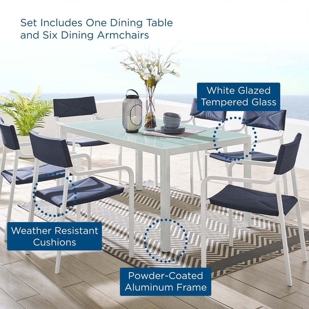 EEI-3797-WHI-NAV Raleigh 7 Piece Outdoor Patio Aluminum Dining Set by Modway