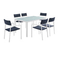 Modway EEI-3797-WHI-NAV Raleigh 7 Piece Outdoor Patio Aluminum Dining Set White Navy