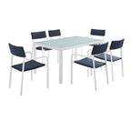 Modway EEI-3797-WHI-NAV Raleigh 7 Piece Outdoor Patio Aluminum Dining Set White Navy