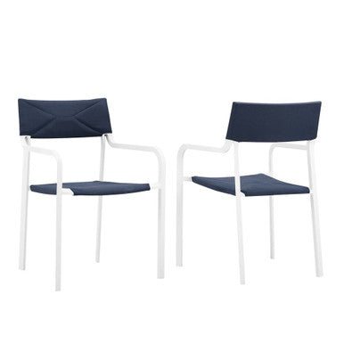 Modway EEI-3962-WHI-NAV Raleigh Outdoor Patio Aluminum Armchair Set of 2 White Navy